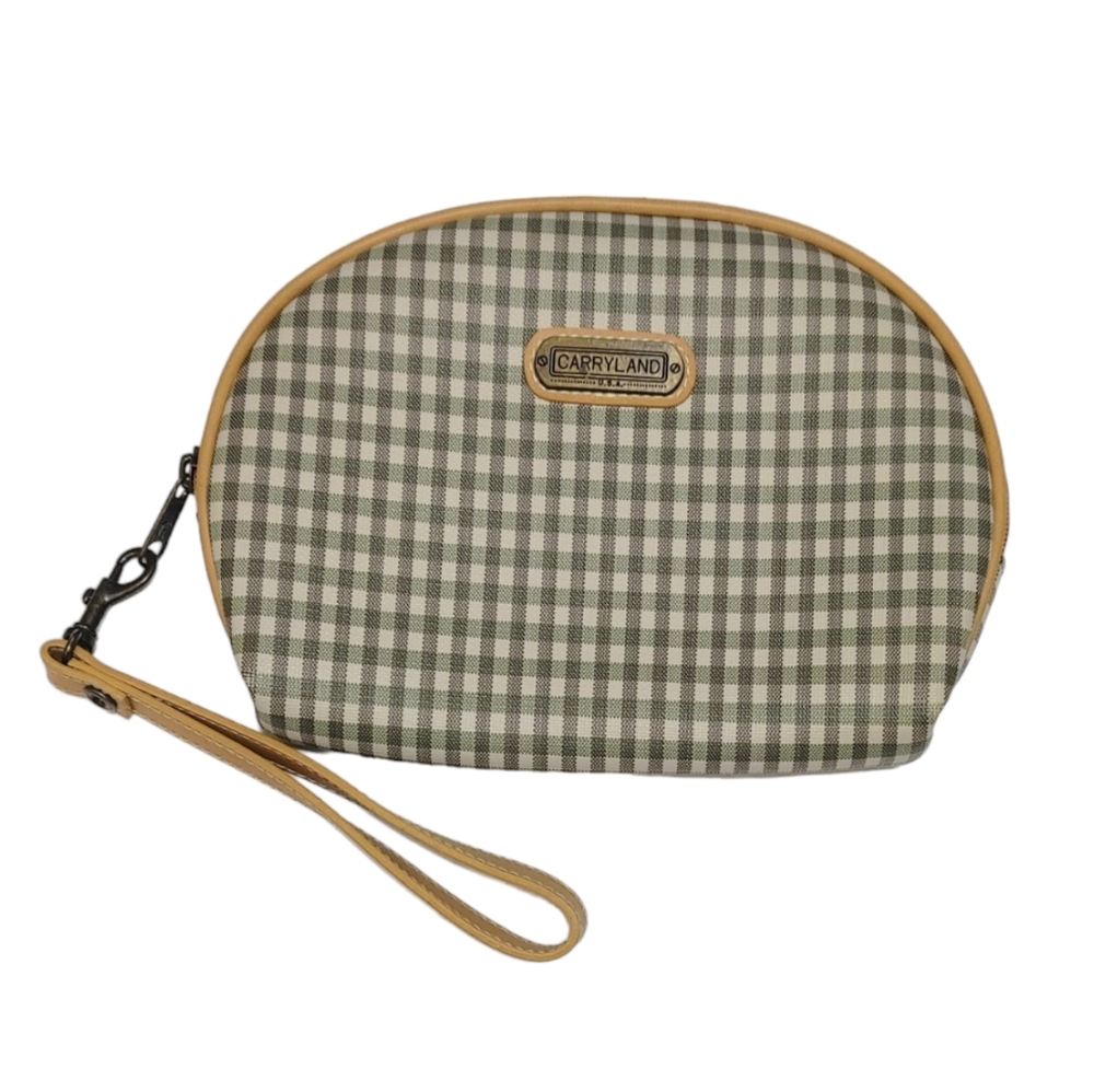 Carryland Vintage Gray Plaid Print Zip Around Wristlet Wallet Pouch